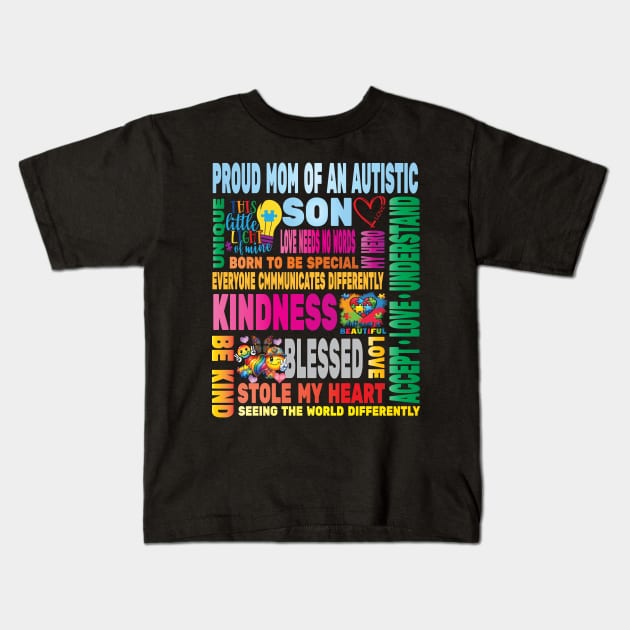 Autism Proud Mother Son Love Autistic Kids Autism Awareness Family Kids T-Shirt by Envision Styles